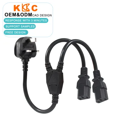 2 Ft Retractable British AC Splitter Cord 2x Iec320 C13 US CN Plug Standard Computer Application Rubber Material BS KC 3 Pin Ac
