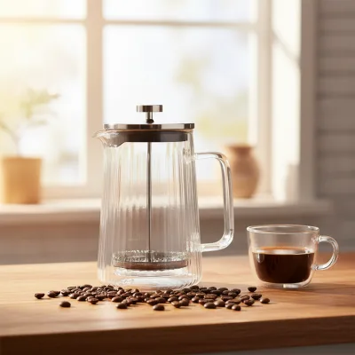 Customized Logo Heat-Resistant Drinking Glass French Press for Hot/Cold Coffee