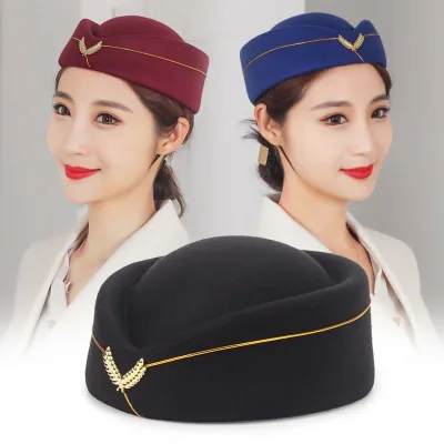 Wholesale Airline Stewardess High Quality Brown Fashion Outdoor Felt Girls Beret Hat White Women French Cap