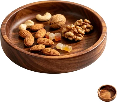 Large Walnut Wood Snack Bowl Polished Natural Eco-Friendly Dishwasher Safe Fits Coffee Table Living Room Rustic Home Decor