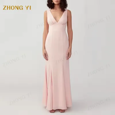 Clothing Manufacturers Custom Fashion Women's Polyester V-neck Sleeveless Backless Lace up Long Dress Evening Elegant Dress
