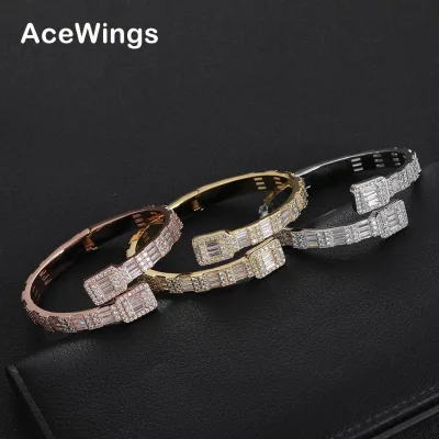 BB131 Bling Bling Prong Setting CZ Bangle Bracelet ,Iced Out Rose Gold Plated Brass Hip Hop Jewelry Women Anniversary Party Gift