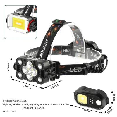 2025 New Multifunctional LED Headlamp COB Dual-Sided Adjustment Reversible Design TYPE-C Charging LCD Power Display 200,000