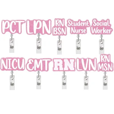 Customized Acrylic Glitter Nurse Badge Buddy BSN Student Nures NICU RN MSN PCT RN CNA LPN Nurse Badge Reel for Nurse Accessories