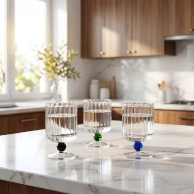 High Temperature Resistant Eco-Friendly European Design Simple Vertical Stripe Insulated Borosilicate Glass Tea Coffee Drinkware