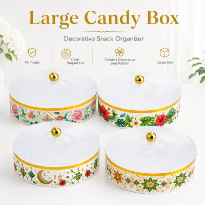 Luxury Gold Rim Peony Printed Divided Fruit Tray Transparent Dust Proof Lid Snack Box Dried Fruit Candy Storage Plate