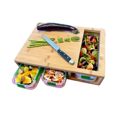 Bamboo Cutting Board With Containers Extra Large Cutting Board Set With Trays For Quick And Easy Food Prep And Cleanup
