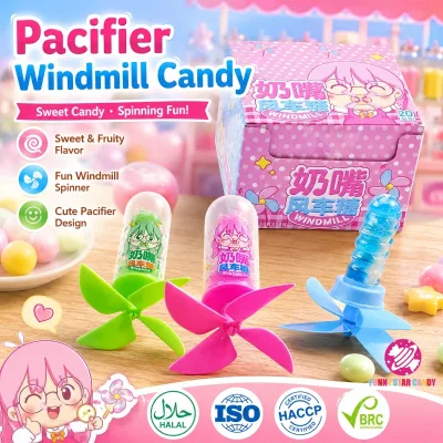 Wholesale Custom Private Label Nipple Shaped Lollipop Windmill Toy Fruit Flavor Hard Candy Toy for Kids Party