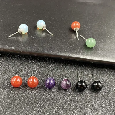 Red Agate and Amethyst Gemstone Polished Stud Earrings for Women Summer Fashion 2021 Cross-Border New Model