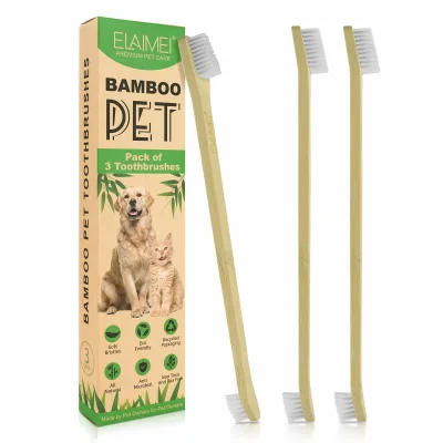 Natural Bamboo Dog Toothbrush Double Heads Large Small Soft Bristle Pet Toothbrush for Dog and Cat