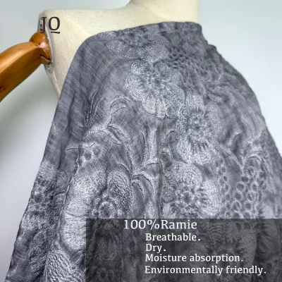 High Quality Dirty Dyed Ramie Fabric Summer Thin Green Stir Fried Embroidered Dress Robe Chinese Style Clothing Linen Fabric