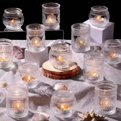 Sunflower Pattern Candle Cup Vintage Candle Holder Glass Aromatherapy Candle Stand