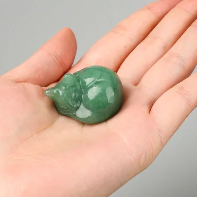 Jade Cat Crystal Statue Healing Crystal Sleeping Cat Figurine Cute Kitten Statue Figurine