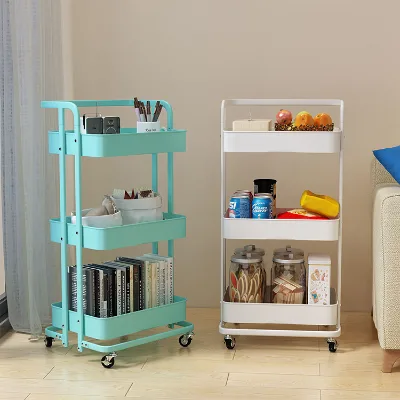 DS-Home Sturdy and Stylish Carbon Steel 3-Tier Rolling Home Rack Storage Cart Folding Cart