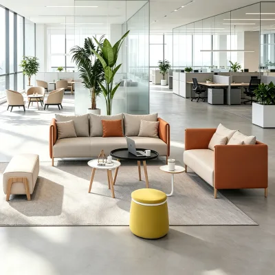 Modern Leather Office Lounge Sofa Sets Breakout Area 3 Seater Modular Wood Leg Reception OEM Customizable Wholesale Manufacturer