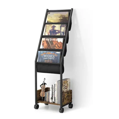 Book Magazine Turntable Movable Vinyl Storage Organizer Rack Cabinet 4 Tier Vinyl Holder Display Shelf Albums Record Stand