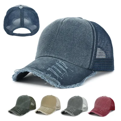 New Low Profile Acid Wash Men Distressed Trucker Hat Custom Mesh Baseball Cap for Women