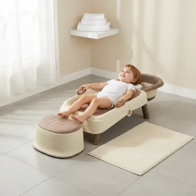 Children's Hair Washing Chair Luxury PU Model + Slot Design + (505) Footstool 2 Colors Available for Selection