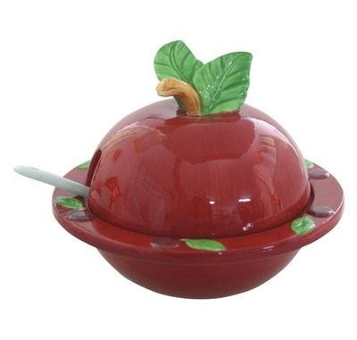Wholesale Ceramic Honey Dish Custom Red apple Honey Pot for Home Kitchen