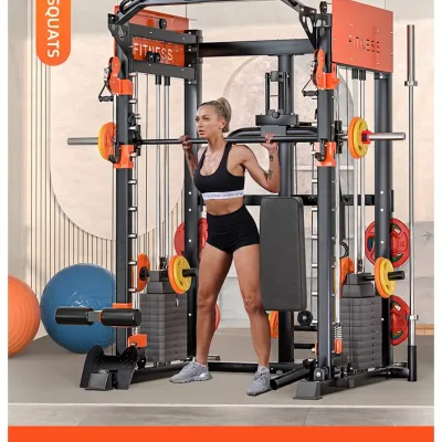 Q235  Steel Heavy Duty 600kg Load Multi Functional Power Rack Cable Crossover Commercial Smith Machine