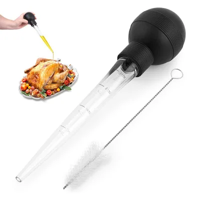Premium Food Grade Kitchen Gadget Contains Cleaning Brush Meat BBQ Bottle Plastic Turkey Baster with TPR Head