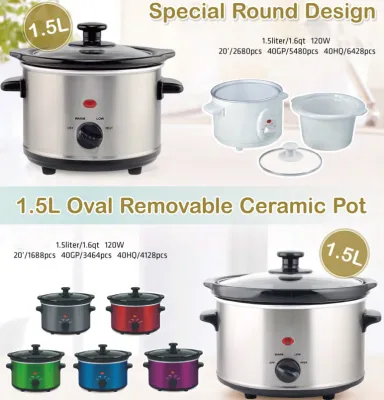 Slow Cooker Sous Vide ETL Electric Polished Stainless Steel Original Crockpot 1.5L Oval Manual Mini Slow Cooker with Ceramic Pot