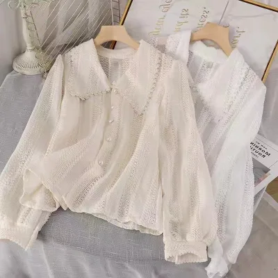 French Style Collar Chiffon Blouse for Women Design Sense Minority Fashionable Lace Style