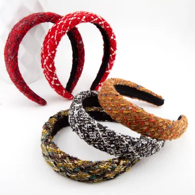 3cm Thick Yarn Knitted Padded Sponge Headband Plastic Hair Hoop Soft Wide Hair Band Fashion Hair Decor for Women Daily Hairstyle