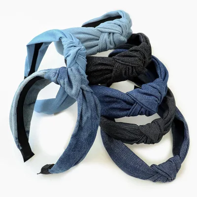 Personalize Western Middle Knotted Hair Hoop Denim Fabric Wide Brim Hairbands Cloth Headbands Hair Accessories Bulk
