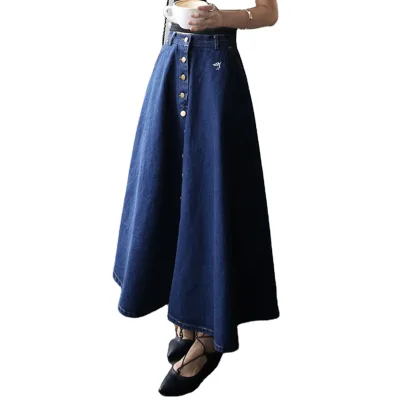 SMO Womens Blue Long Denim Skirt High Waist Customized 2024 A-Line Maxi Formal Winter Sweet Casual