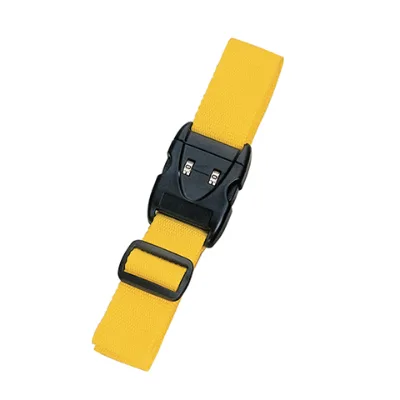 Yellow Luggage Strap Lock with Single Lever Mechanism Adjustable Length Plastic Coated ABS Body Rectangular Shape