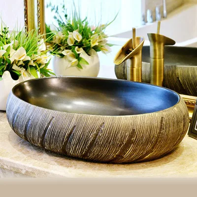 Ceramic Art Stage Basin, Chinese Creative Washbasin, Basin, Retro Washbasin for Household Bathroom