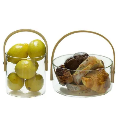 Glass Fruit Plate Home Living Room Happy Ice Bucket Portable Basket Snacks Dried Fruit Transparent Fruit Plate Salad Bowl