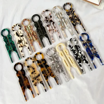 Custom Logo Classic 4mm U-Shaped Acetate Hair Clips for Women Tortoiseshell Color Hair Accessories