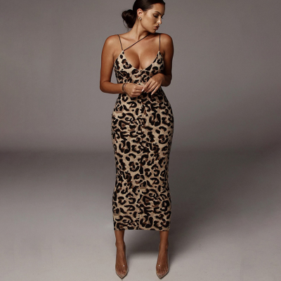 Private Label Leopard Print Snake Pattern Bodycon Midi Dress Women Wrapped Slim Midi Dress Sleeveless Evening Dresses