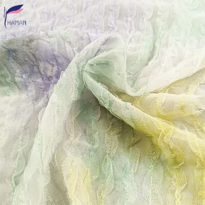 Beautiful Mesh Crochet Tie-dye Polyester Textile Fabric for Women's Party Dresses, Gowns, Dresses, Wedding Dresses