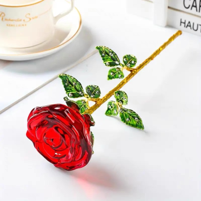 Hot Sales Factory Supply Crystal Rose Flowers Crafts Rose With Vase for Birthday Gift