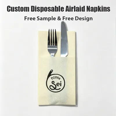 Custom Printed Disposable 1-Ply Dinner Airlaid Paper Napkins With Cutlery Pocket for Restaurant Hotel