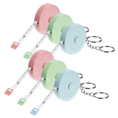 Portable Round Tape Measure Keychain With Auto Retract Function in Pastel Colors for Body Measurement and Gift Use