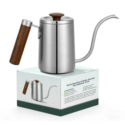 600ml Stainless Steel Gooseneck Pour Over Coffee Kettle with Wooden Handle Hand Drip Coffee Pot for Home Office Camping