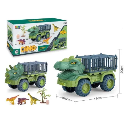 Dinosaur Transporter Car With 8pcs Sliding Parking Rail Alloy Diecaset Friction Toy Cars Deformation Folded Track Truck