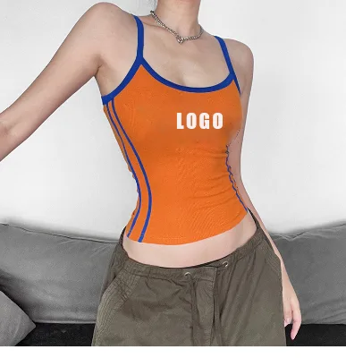 2024 Summer New Trendy Women's Fashion Slim Fit Tank Top Custom Letter Printing Contrast Color Vest Ladies Customizable Top
