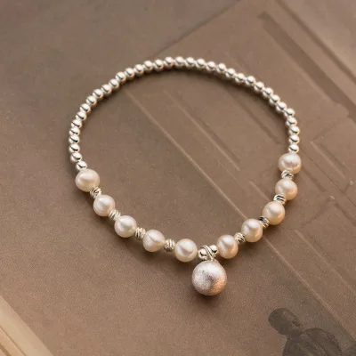 Daidan Pearl Bracelet Women Beaded Bracelets Wholesale Pearl Stretch Ball 925 Sterling Silver Women Bracelet