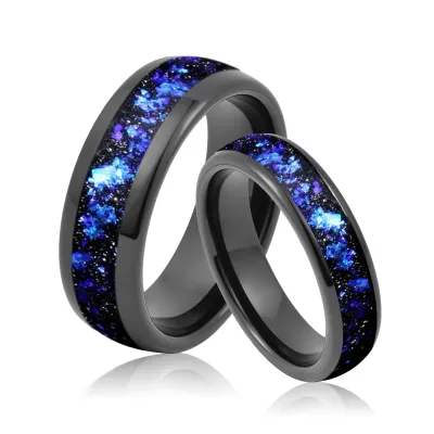 HOT Nebula Ring Black Tungsten Wedding Band Couples Ring