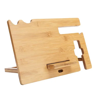 Bamboo Mobile Phone Holder Multifunctional Jewelry Storage Holder for Bedside Table Study