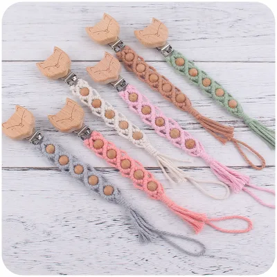 Cartoon Beech fox Pacifier Clip Creative Baby DIY Pure Hand Woven Cotton Cord Pacifier Chain