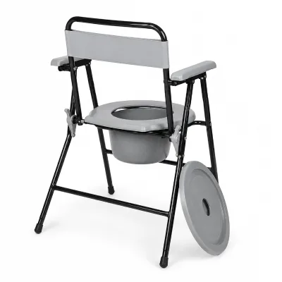 Portable Adult Potty Chair with Stainless Steel Folding Frame Removable Bedpan and Backrest for Home Nursing Care