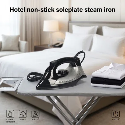 EASTON Specially Designed Hotel Guest Room Steam Iron Black 1600W Electric Iron with Safety Auto-off System & 2m Power Cord