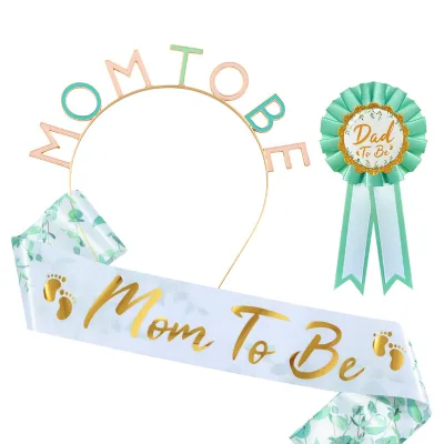 Cross-border Mom Mother's Hair Band Shoulder Strap Three-piece Set Dad to Be Badge Etiquette Belt Headdress