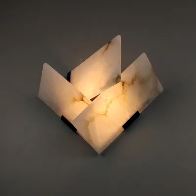 Italian Style Modern Brass LED Wall Lamp with Marble Shade Remote Control & Dimmable for Living Room & Bedroom Hotel Lighting